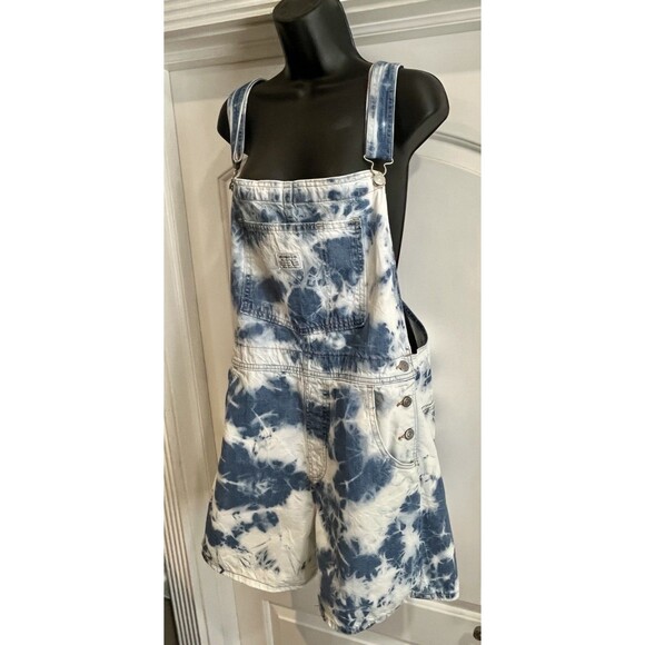 Levi's Women's Sz Large Light Blue Short Tie Dyed Overalls Boho Hippie Gypsy - Picture 6 of 16